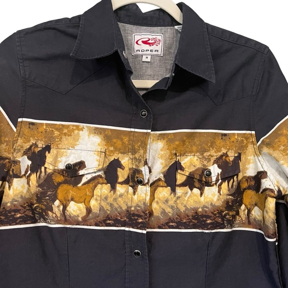 Vintage Roper Horse Print Western Cotton Long Sleeve Snap Button Shirt, Sz M - Picture 8 of 12